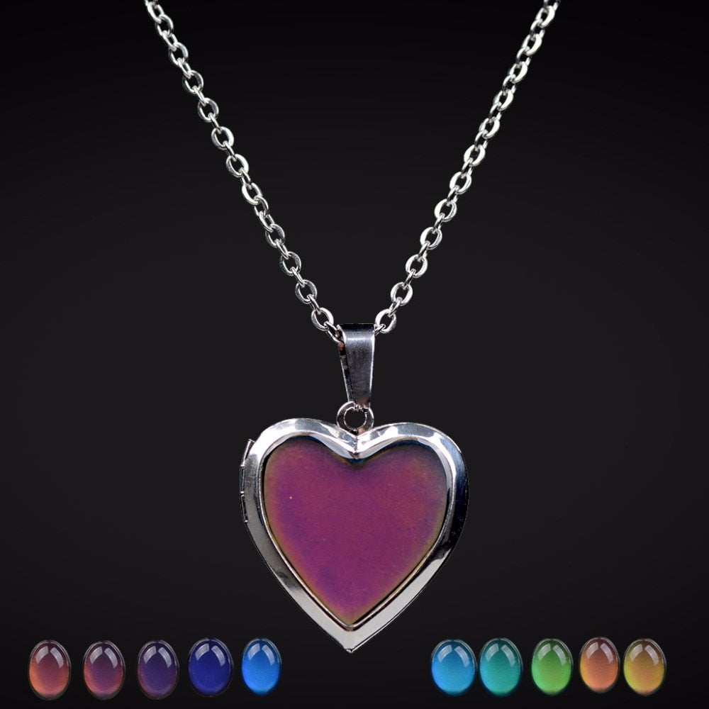 Mood Necklaces Peach Heart Love Pendant Necklace Temperature Control Color Change Necklace Stainless Steel Chain Jewellery Women - Parkwood Global