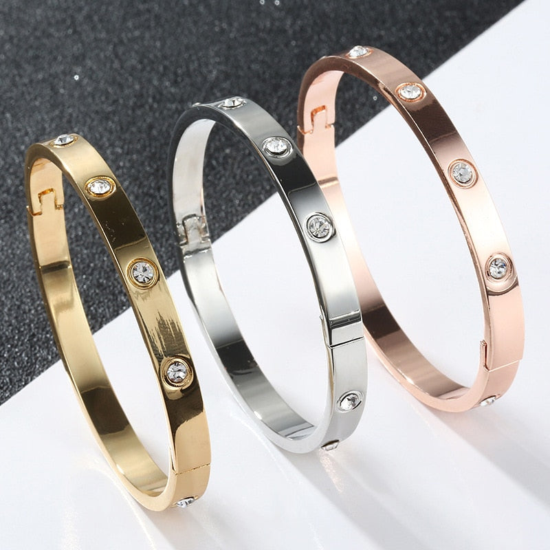 Gold Plating Lover Bracelets&amp;Bangles for Women Rose Gold Color Stainless Steel Charming CZ Cuff Bracelet Luxury Jewellery Gifts - Parkwood Global