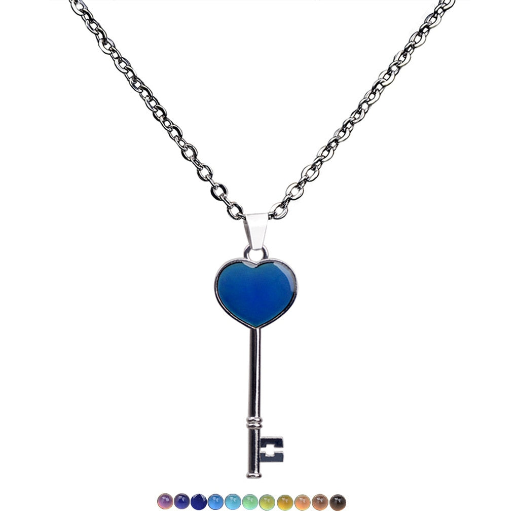 Mood Necklaces Peach Heart Love Pendant Necklace Temperature Control Color Change Necklace Stainless Steel Chain Jewellery Women - Parkwood Global