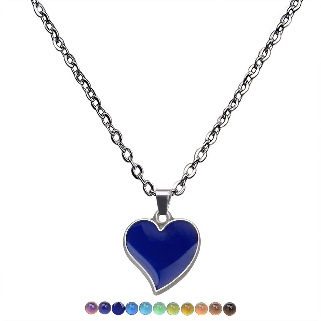 Mood Necklaces Peach Heart Love Pendant Necklace Temperature Control Color Change Necklace Stainless Steel Chain Jewellery Women - Parkwood Global