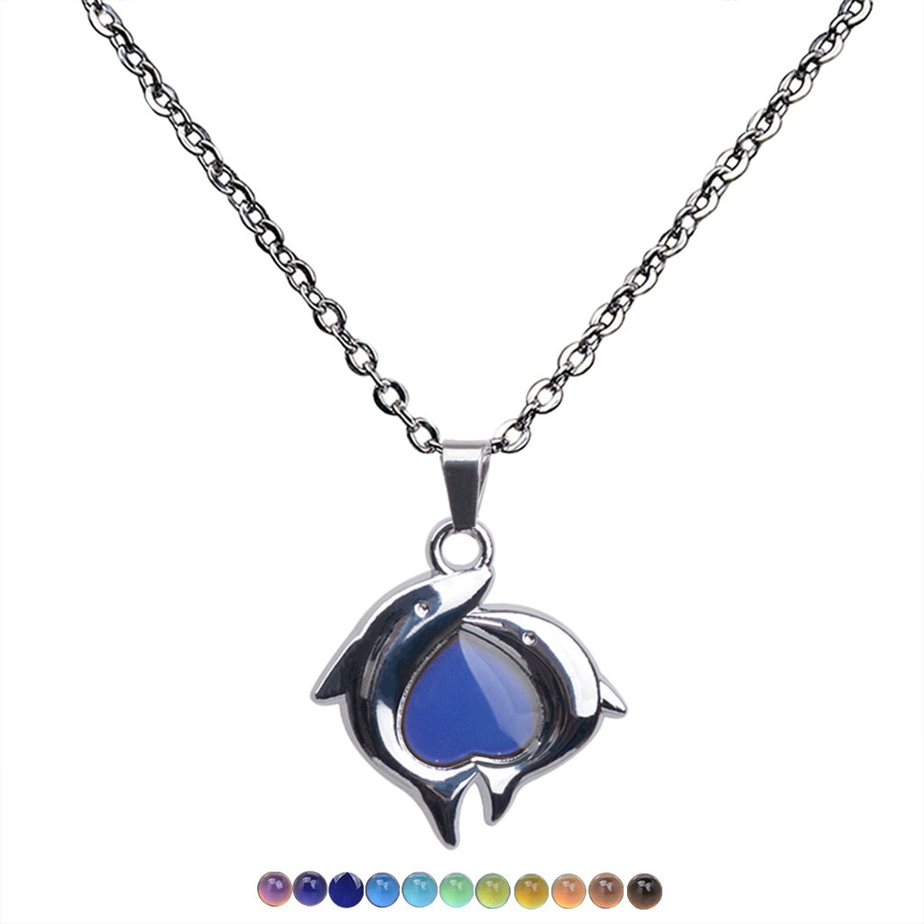 Mood Necklaces Peach Heart Love Pendant Necklace Temperature Control Color Change Necklace Stainless Steel Chain Jewellery Women - Parkwood Global