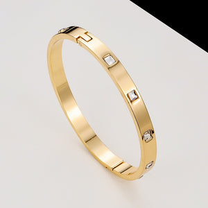 Gold Plating Lover Bracelets&amp;Bangles for Women Rose Gold Color Stainless Steel Charming CZ Cuff Bracelet Luxury Jewellery Gifts - Parkwood Global