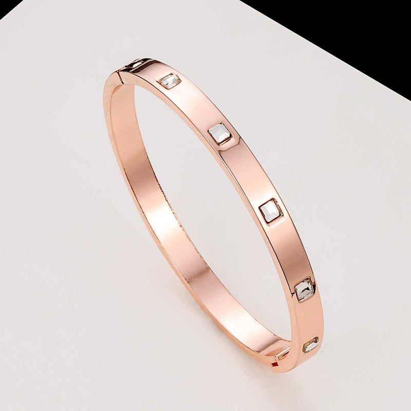 Gold Plating Lover Bracelets&amp;Bangles for Women Rose Gold Color Stainless Steel Charming CZ Cuff Bracelet Luxury Jewellery Gifts - Parkwood Global