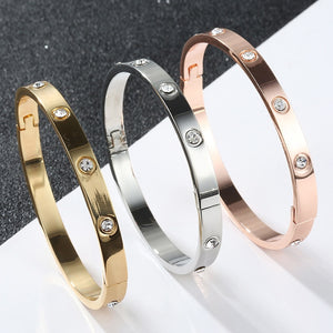 Gold Plating Lover Bracelets&amp;Bangles for Women Rose Gold Color Stainless Steel Charming CZ Cuff Bracelet Luxury Jewellery Gifts - Parkwood Global